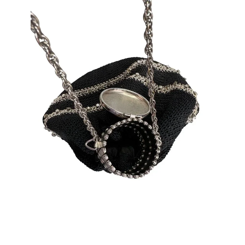 erman Art Deco Mesh Evening Purse Gate Frame Accordion Rhinestone 7 1/2" - Picture 8 of 10